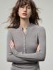 2025 Autumn Women's Long Sleeve Henley Top - Slim Fit Knit with Button Detail