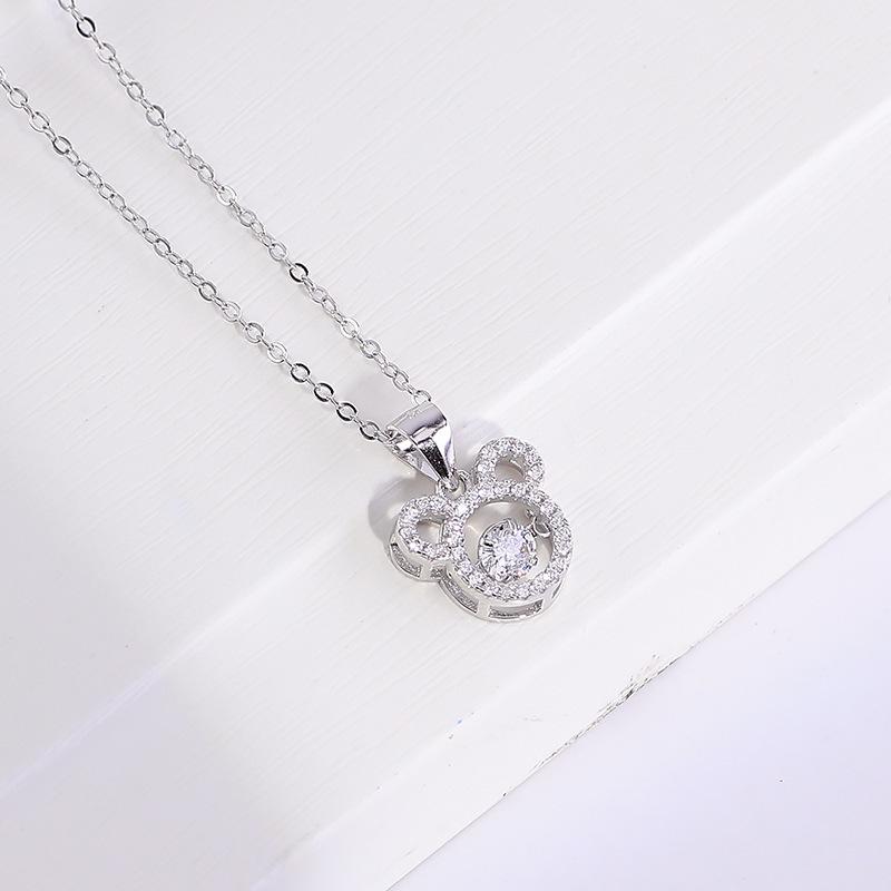 Beixi S925 Sterling Silver Mickey Mouse Sparkling Heart Pendant Necklace - Cute & Exquisite Design 925 Silver