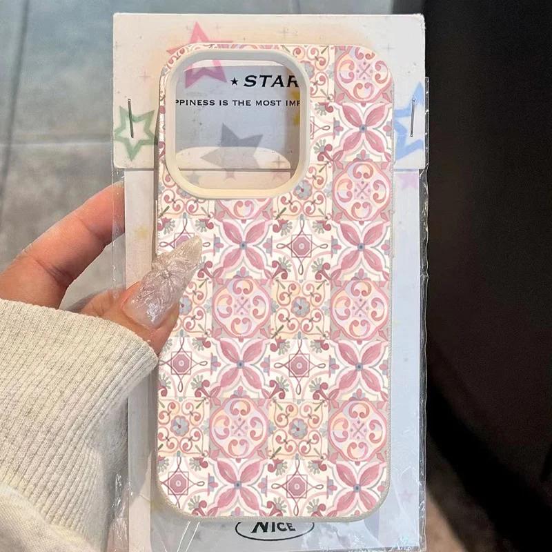 Light Pink Gentle Floral Pattern Imitation Leather Phone Case for iPhone 17 Air 16 E 15 14 Plus 13 12 11 Pro Max XS Max Cover