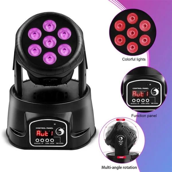 Upgraded 120W 7 LEDs Moving Head Llights RGBW DMX512 Remote Control Stage Lighting DJ Equipment Disco Party Lights Bar