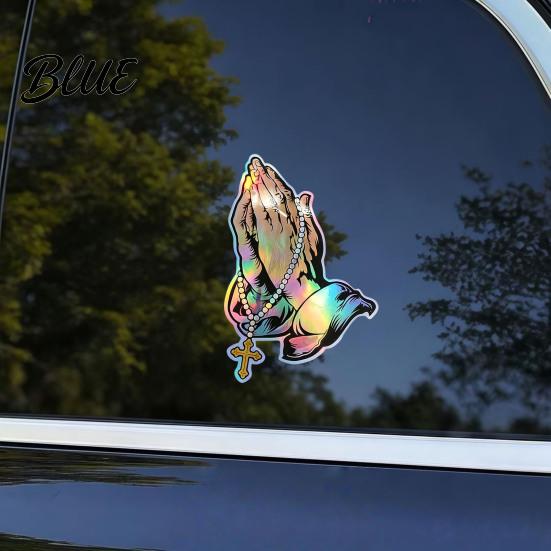 Durable Outdoor Vehicle Decal Praying Hands & Rosary Car Sticker Reflective Decal Removable Motorcycle Helmet Sticker Waterproof Jesus for
