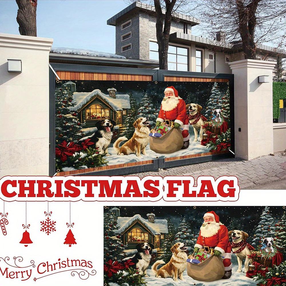 Großes Weihnachts-Garagentor-Banner Nikolaus und Welpe Geschenk-Szene geeignet für die winterliche Außen-Feiertagsdekoration