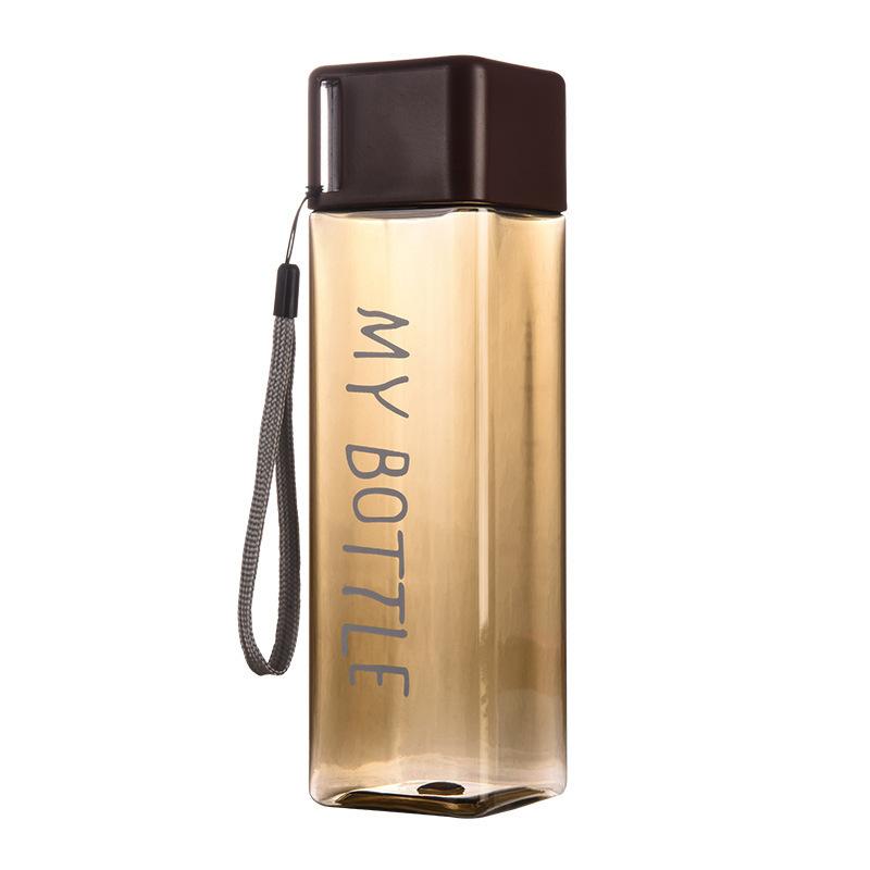 

1 шт. 500 мл Прозрачный квадратный стакан для питья из матового пластика, портативная бутылка для воды с кабелем для молока для занятий спортом на открытом воздухе, спортивный зал 500ml