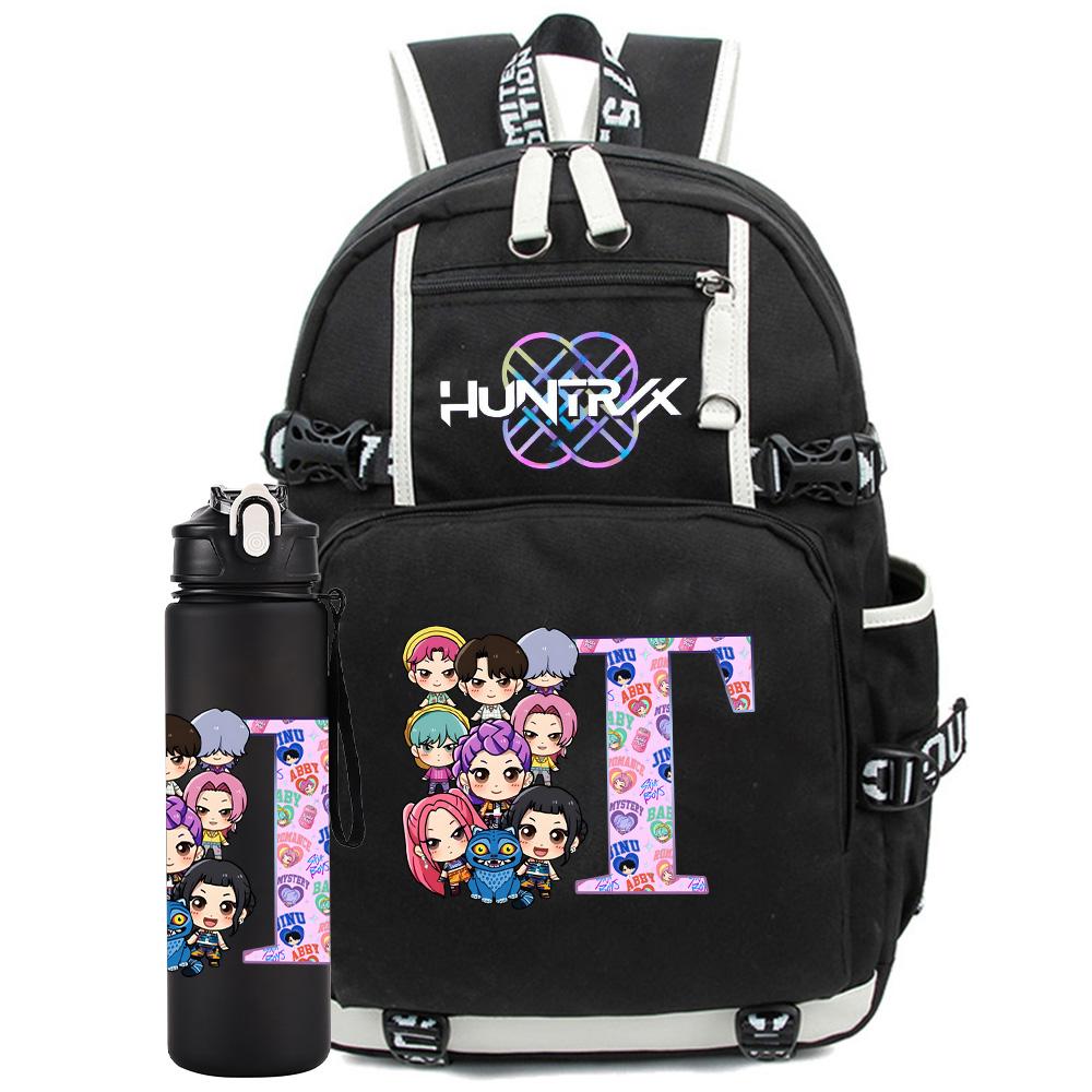 2 Stück/Set 26 Englische Buchstaben K-Pop Aufdruck Rucksack mit 750ml Wasserflasche für Teenager Schüler Mädchen Junge Schultasche Kinder Geschenk Große Kapazität Reisetasche