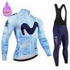 Movistar Racing Thermal Fleece Cycling Jersey Set Bicycle Bib Shorts Bike Clothing Ropa Maillot Ciclismo Hombre Bicicleta Kit