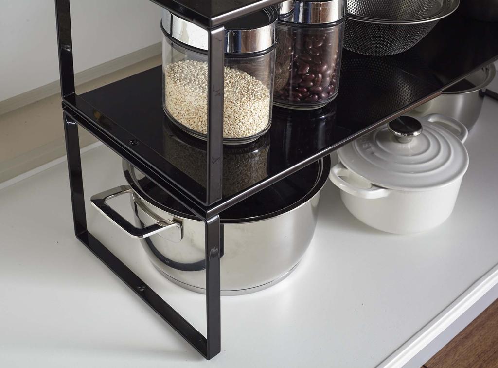 Yamazaki Jitsugyo 3866 Extendable Storage Shelf Black X D23 X H18cm Tower Under Sink Storage Kitchen Rack Approx. W36.5-60