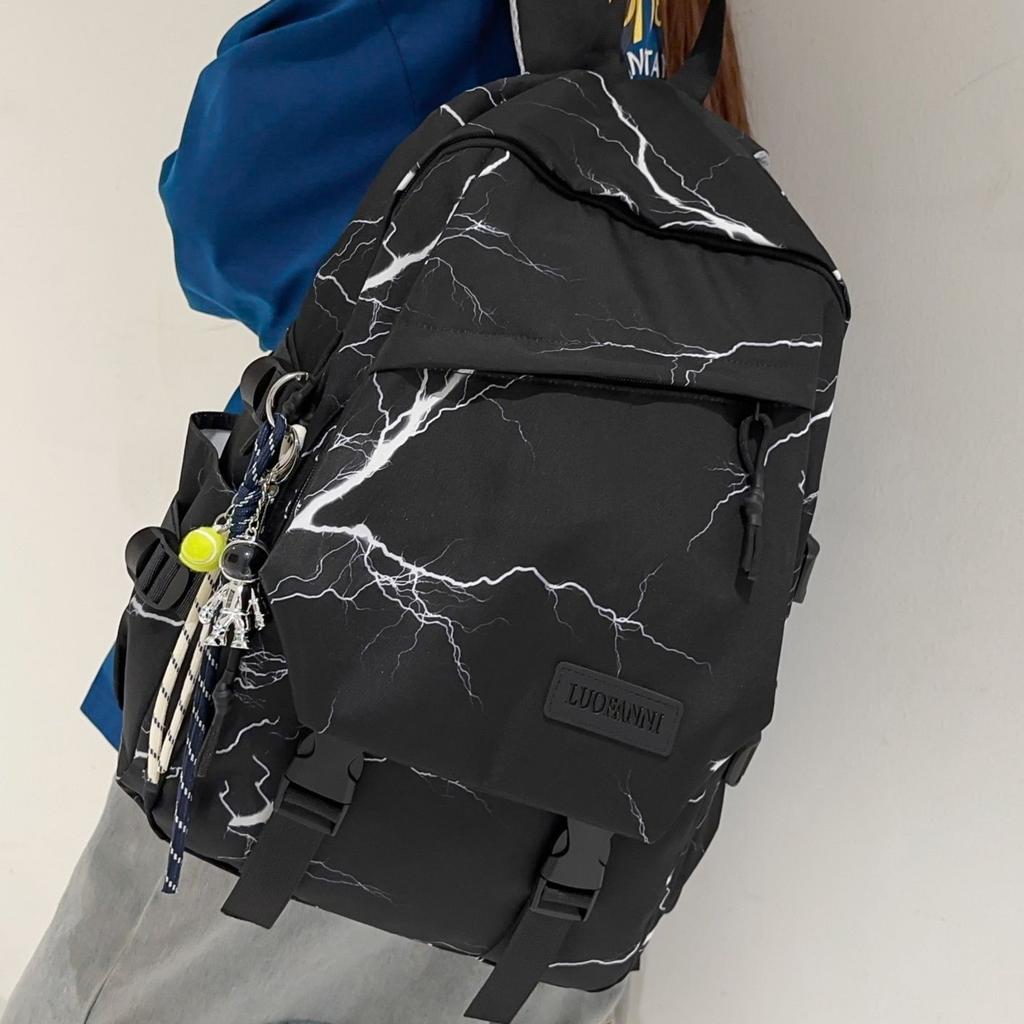 Schoolbag Korean Backpack Large Capacity Lightning Graffiti School Bag Male and Female Versatile Junior High School Student Burden Reduction Travel