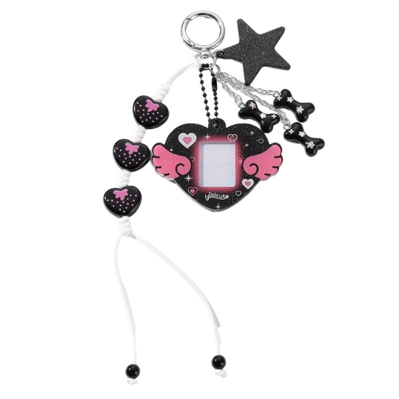 

Stylish Keychain Bag Charm With Heart Photo Frame Wing Star Design Fashion Bag Pendant For Women Girls Gift