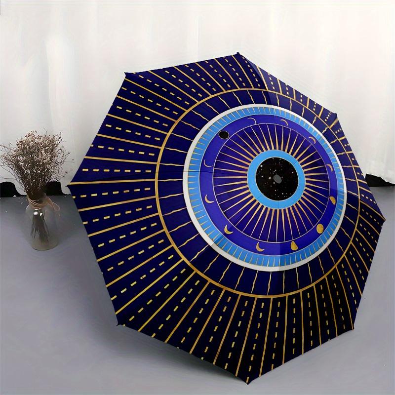Elegant Blue and Gold Circular Patterned PlateUmbrella, Portable 3-Fold Umbrella for Men & Women,Christmas Gift ES283