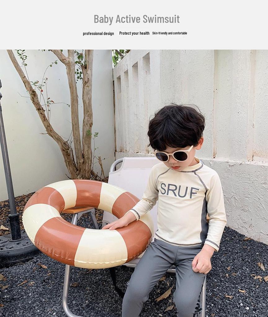 Korean Children's Egg Flower Long Sleeve One-Piece Swimsuit for Toddlers - Unisex Sunscreen Set