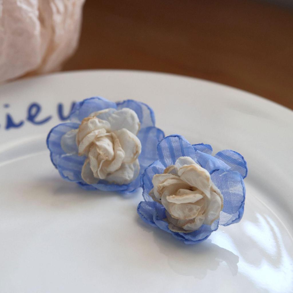 Camellia Bloom Fabric Flower Earring: Mori Style Mosquito Coil Ear Clip for Women