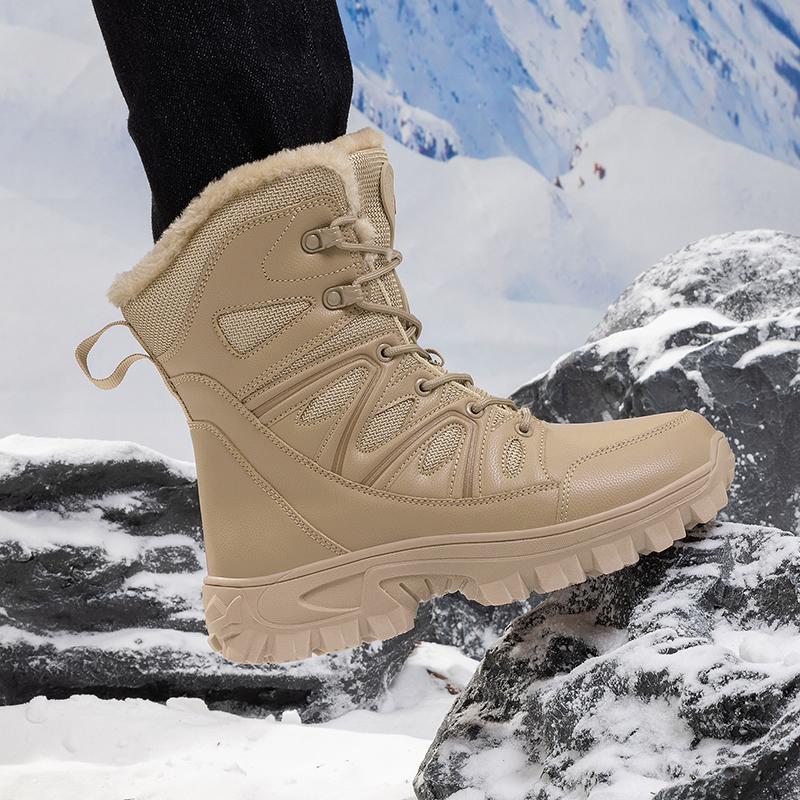 Mens Winter Boots Retro Combat Boots Anti Slip Wear-resistant Outdoor Boots High-top Non-slip Waterproof Wear-resistant Snow Boots