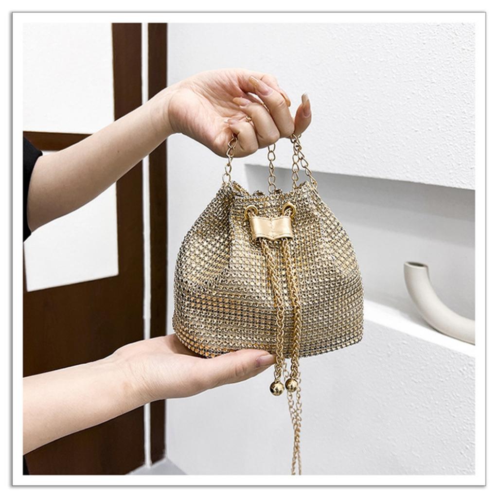 Bolso de Mano Nuevo Moderno y Elegante para Mujeres, Bolso de Hombro Diamantado Texturizado, Bolso de Cadena a la Moda, Bolso Diagonal Tipo Cubo de Agua