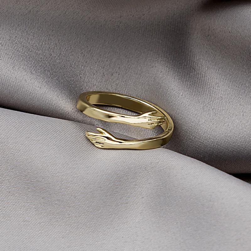 Creative Romantic Hands Hug Ring Niche Cute Retro Personality Index Finger Ring Woman