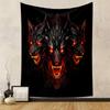 "Fiery Three-Headed Wolf Design" Patterned Tapestry Decorative Wall Hanging, Home Bedroom Living Room Decor