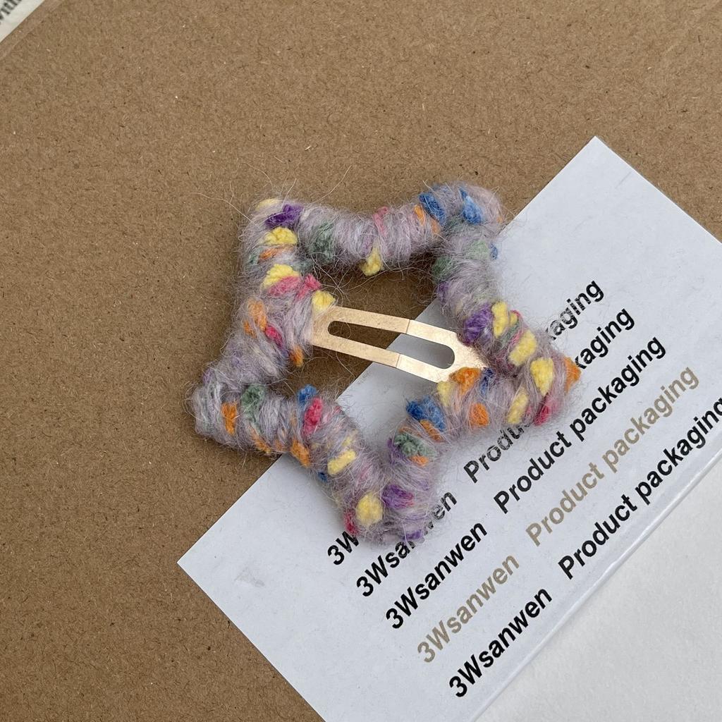 Fashion Y2k Cute Sweet Candy Color Plush Furry Star Hair Clips For Women Girls Trendy BB Clip Hairpin Barrettes Hair Accessories