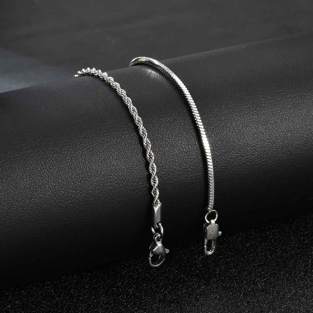 2pcs Stainless Steel Chain Bracelet for Men Women,Waterproof Silver Color Thin Chain Wristband,Trendy Unisex Metal Chain Gift