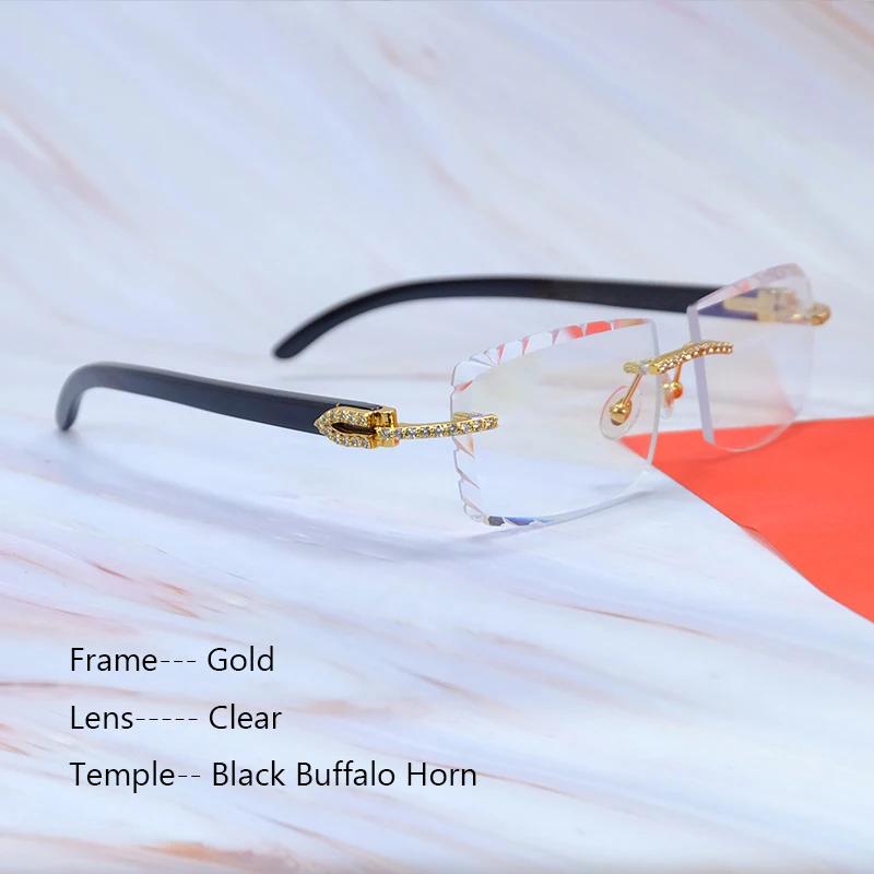 Buzlu Out Güneş Gözlükleri Elmas Kesim Şık Rhinestones Carter Siyah Manda Boynuzu Lüks Gözlük Vintage Güneş Gözlükleri Y2K Dekorasyon