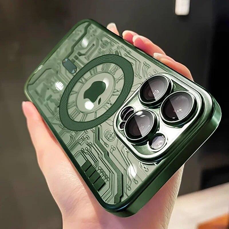 Plating Magnetic Wireless Charge For MagSafe Case For iPhone 14 15 13 12 11 Pro Max Plus Luxury Phone Lens Protector Back Cover