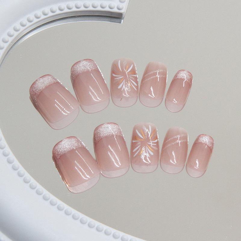 Cat's eye fireworks wearing nail removable piece nail piece patch short ballet French fake nail 24 pieces