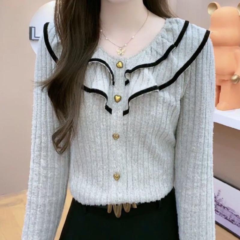 

Универсальная осенне-зимняя футболка для похудения с кружевом и длинными рукавами, модная универсальная базовая рубашка, трендовая 4XL