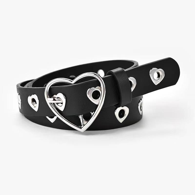 Heart-Shaped Eyelet Women's Jeans Belt - Stylish Decorative Buckle for Students