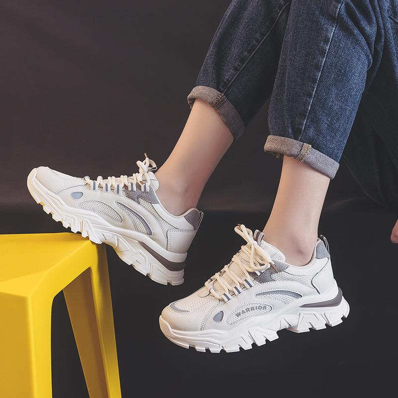 Warrior Casual Trendy Versatile Comfortable Thick Sole Wear-Resistant Low-Top Dad Shoes Unisex sneaker Light-Gray WXY(S)-0003M03