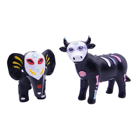 Halloween Elephant Cow Figurine Hand-painted Animal Resin Statue Sculpture Home Office Desktop Bookshelf Decoration Holiday Party Ornament