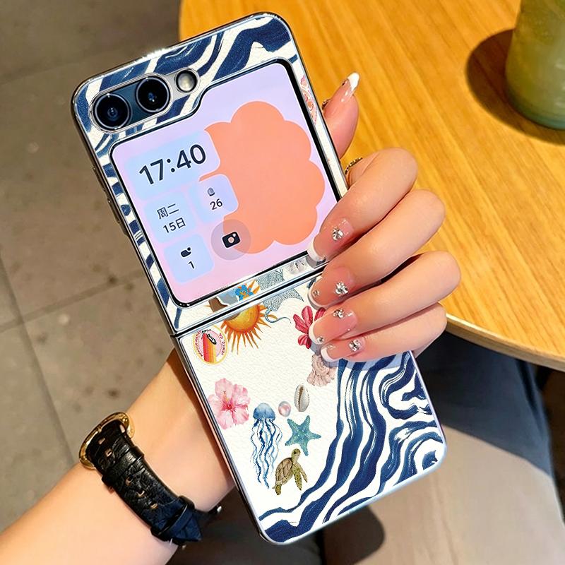 Whale Planet Print PU Leather Phone Case For Samsung Galaxy Z Flip7 FE Flip6 Flip 7 6 5 5G Silver Plating Frame Hard Back Cover