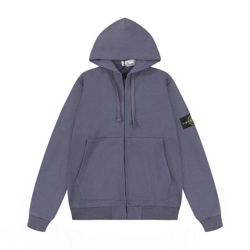 Trendy Stone Patch Zip-Up Cotton Hoodie