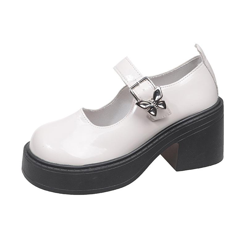 Small leather shoes women's 2025 new summer butterfly black jk single shoes platform heightening high heel shorty Le Mary Jane shoes