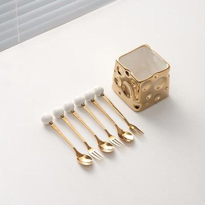 ZISIZ Gold Obstgabel- & Dessertlöffel-Set mit Aufbewahrungsglas