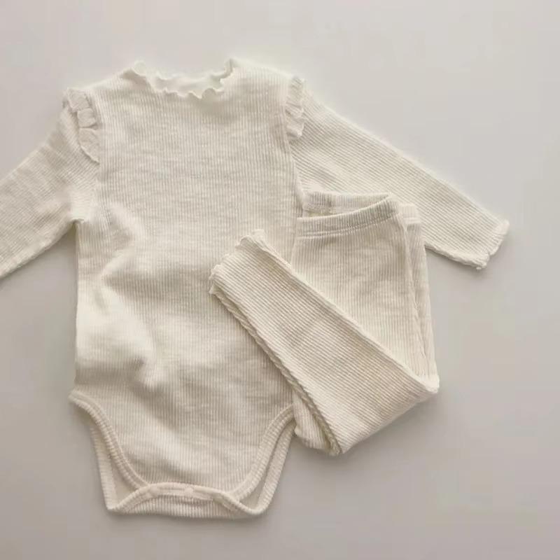 Cotton Kids Baby Homewear Outfits Solid Long Sleeve Top + Leggings Toddler Boy Girl Pajamas Suit