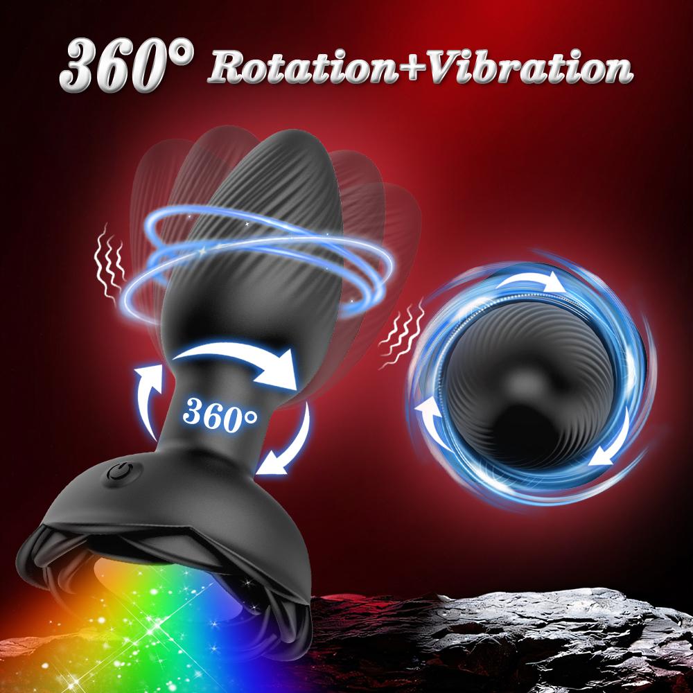 APP 360° Rotation Butt Plug for Men Women Wiggle Rose Anal Vibrator Gay Anal Plug with LED Adult Sex Toy for Couple Sex Supplies