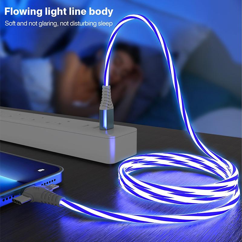 3 in 1 LED Leuchten Fließendes Ladekabel Leuchtende Beleuchtung Schnellladung Micro USB Typ C 1 Meter Länge Für Foto Drahtkabel