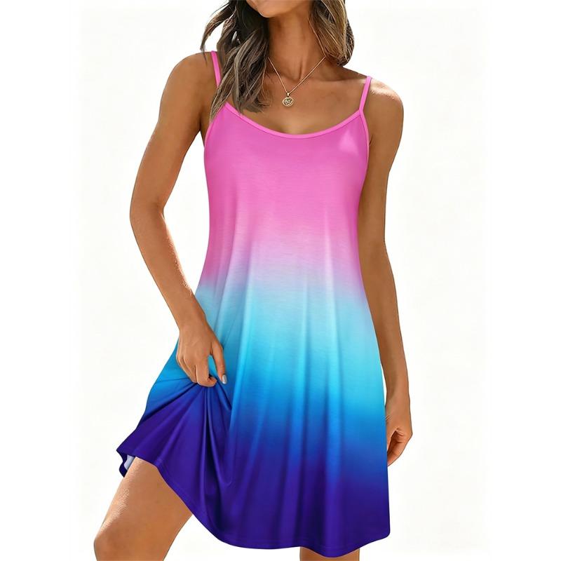 Summer Women's Simple and Elegant Daisy-Print Spaghetti-Strap Dress Round-Neck Fashionable Casual Dress