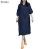 ZANZEA Women Casual Turn Down Collar Long Sleeve Loose Shirt Dress