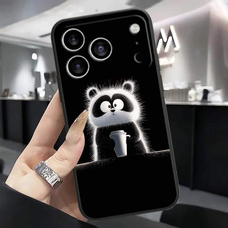 Anime cartoon cat illustration For Apple iPhone 17 16 16E 15 14 13 12 11 Pro Max Plus Black Soft Silicone Phone Case