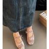 Große Feen-Einzel-Schuhe Frühling und Sommer Flach Netz Pailletten Spitze Atmungsaktiv Mary Jane Schuhe