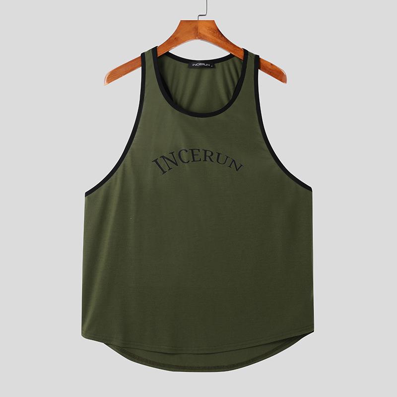 

INCERUN Summer Men Round Neck Sleeveless Print Casual Loose Tank Tops 3XL зелёный