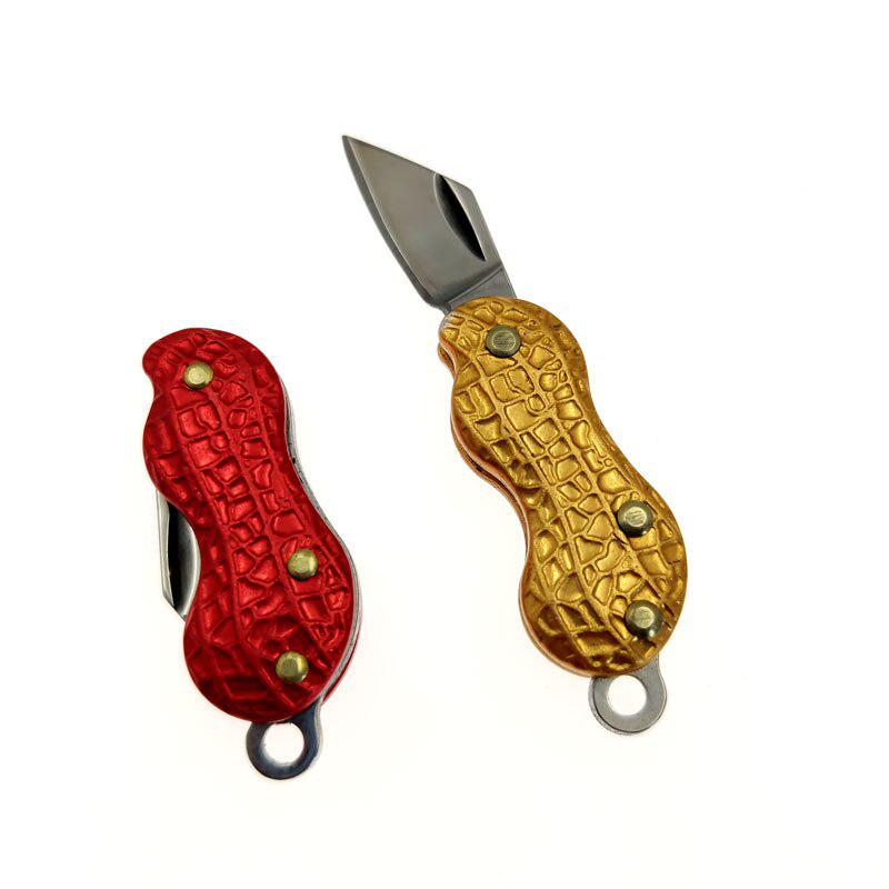 Stainless Steel Mini Folding Knife Aluminum Handle Necklace Pocket Peanut Shape Keychian Knives EDC Tool