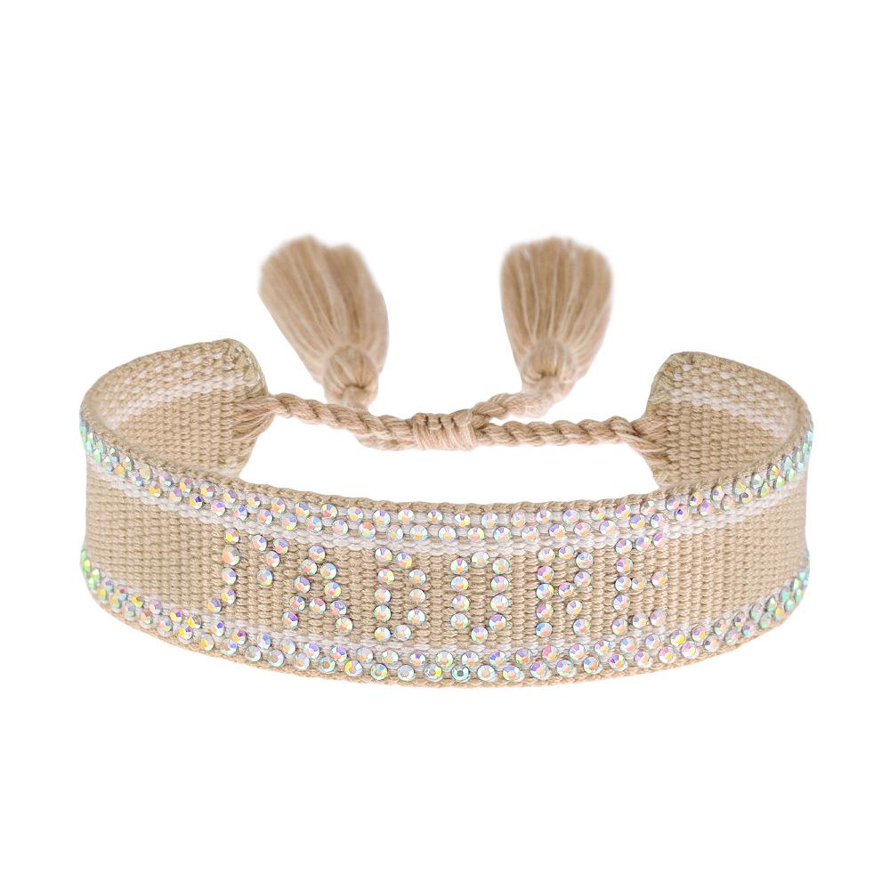 Seven-Color Full Diamond Woven Bracelet with 'JADORE' Letter, Handmade Tassel Chain, Crystal Design for Women