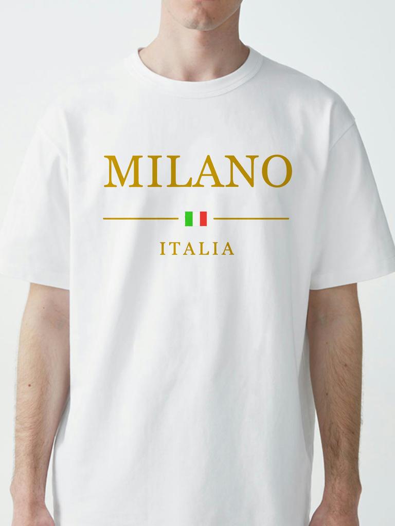 Herren Sommer modisches lässiges T-Shirt MILANO ITALIA Muster bedruckt Sport Rundhals Kurzarm T-Shirt Atmungsaktive T-Shirts