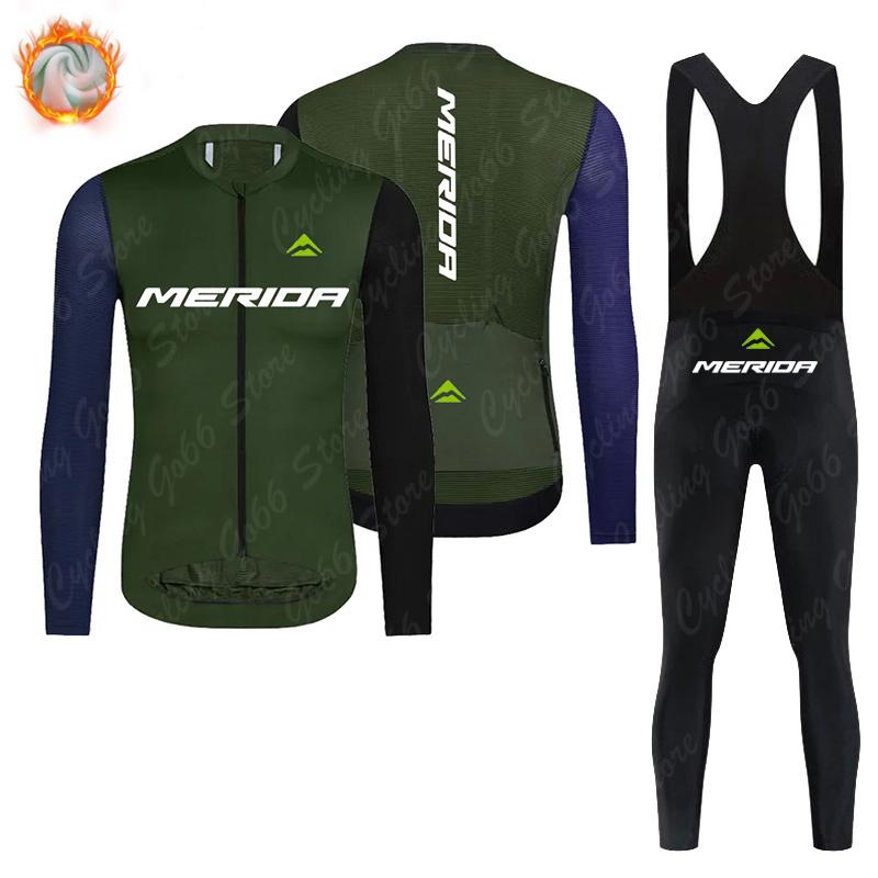 Tým Merida Termální Fleece Cyklistické Oblečení Dlouhý Rukáv Dres Oblečení na Silniční Kolo Ropa Ciclismo MTB Uniforma 2026 Zimní Fleece Teplá Cyklistická Souprava