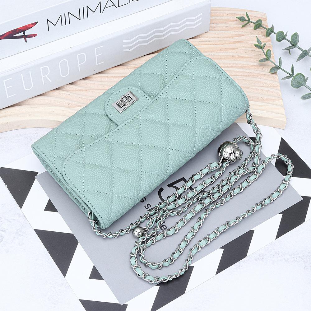 Genuine Leather Caviar Crossbody Bags For Women Diamond Quilted Small Shoulder Bag With Ball Chains Lock Handbag Silver-tone Purse No Logo