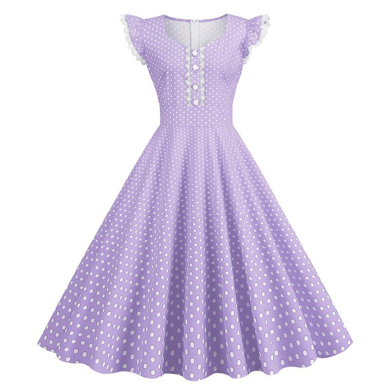

2023 Retro Polka Dot Lace Floral Sleeve Slimming Dress 2XL