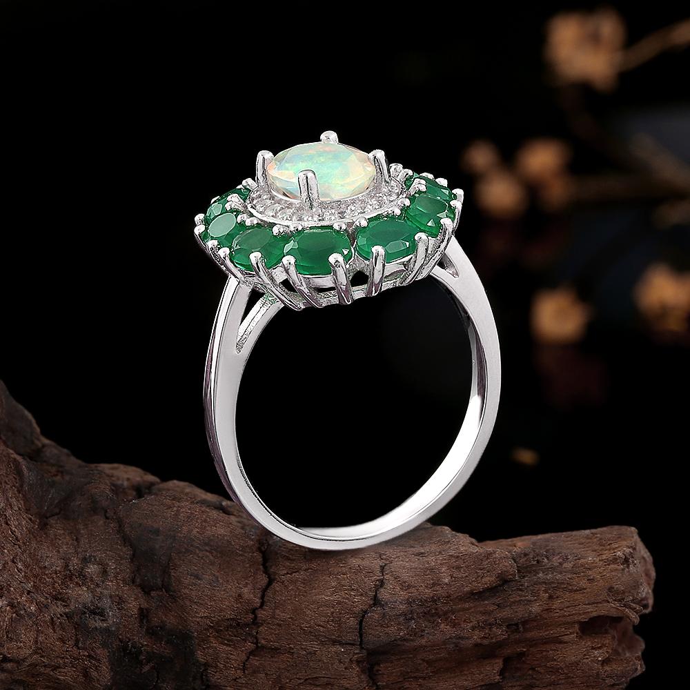 925 sterling silver earrings Colorful natural Opal green agate gems Luxury fine jewelry for women's Anniversary party gift