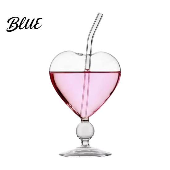 Coppette da Dessert Uniche per la Casa Bicchiere da Cocktail a Forma di Cuore 220ml Calice Trasparente con Cannuccia Elegante Stiloso Bicchieri da Festa per Bevande Fredde Cocktail