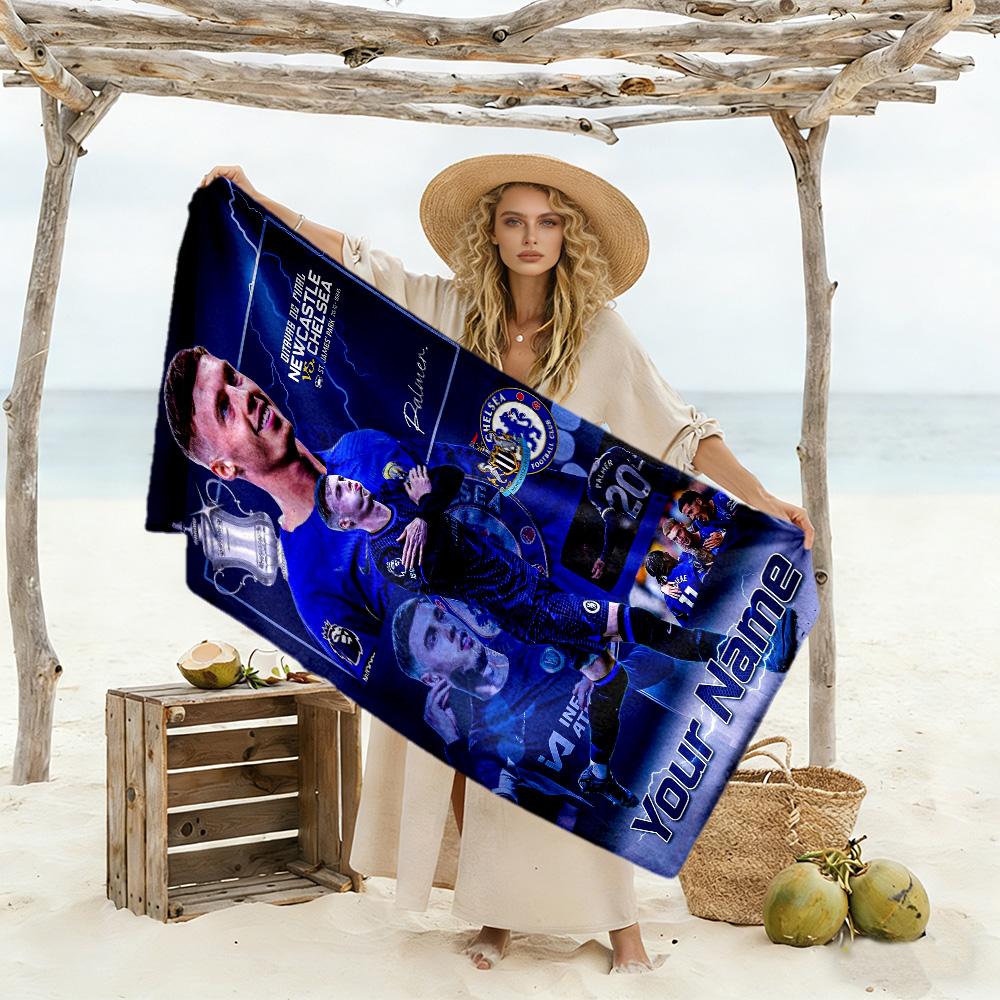 Chelsea Fc Football Player Customize Text Beach Towel Soft Durable Quick-Dry Perfect for Traveling Yoga Camping and Swimming