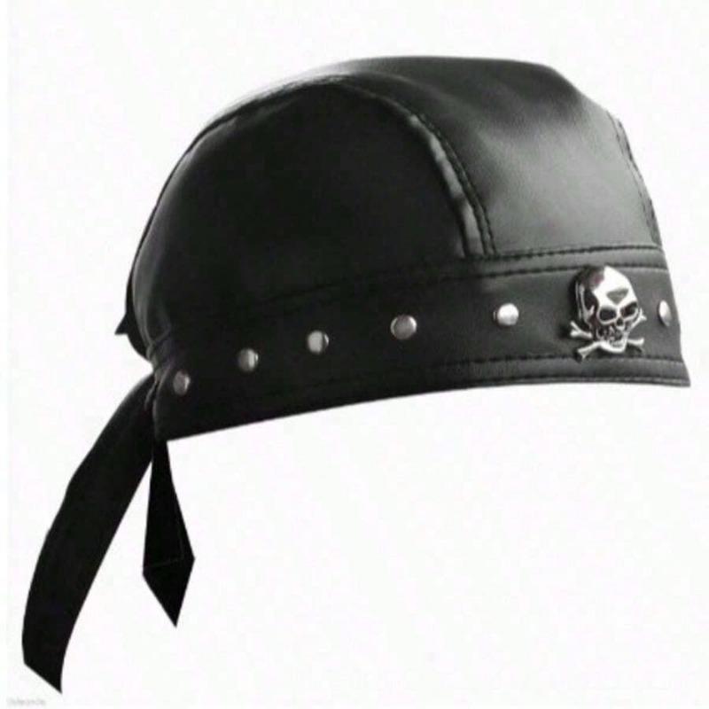 

WoMen s Punk Style Skull Cap - Black Studded Faux Leather Bandana Head Wrap With Metal Trim, Adjustable Biker Doo Rag For Motorcycle & Hip Hop Fashion